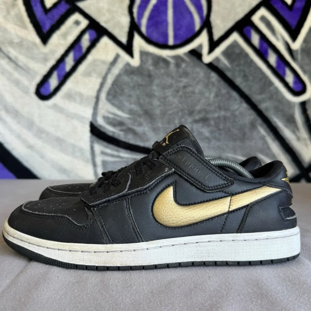 Size 10 - Air Jordan 1 FlyEase Low Black Metallic Gold White Dm1206-071